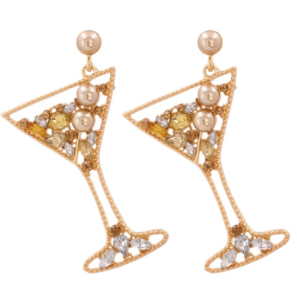 Crystal & Pearl Martini Glass Earrings - Picture 1 of 1
